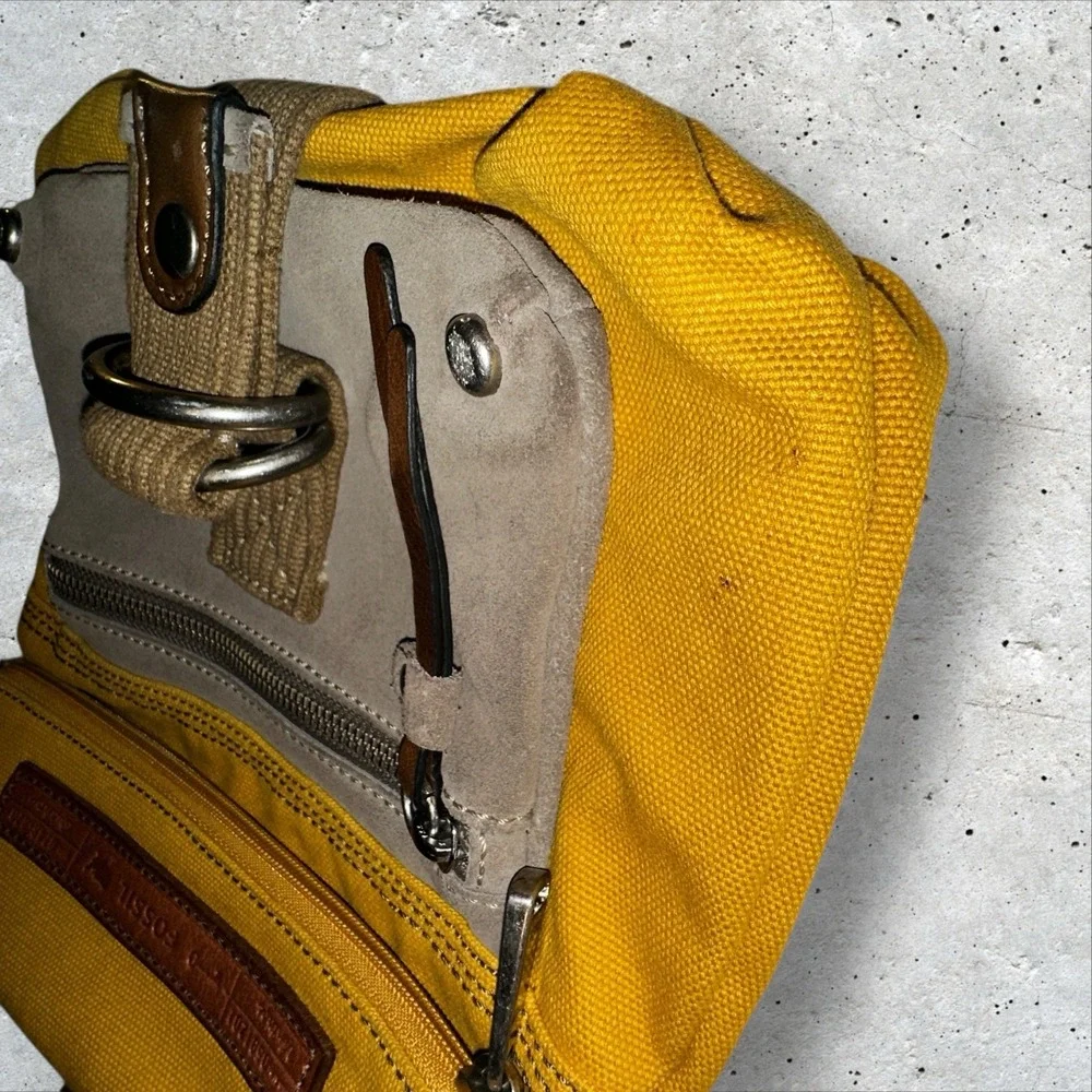 Vintage Fossil Cargo Shoulder Bag Purse Utility Hobo Canvas‎ Safari Yellow - Picture 11 of 16